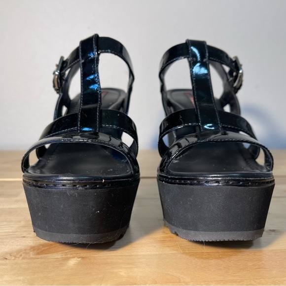 Prada Sport Black Patent Leather Wedge Platform Ankle Strap Sandals Size 39 - Picture 3 of 15